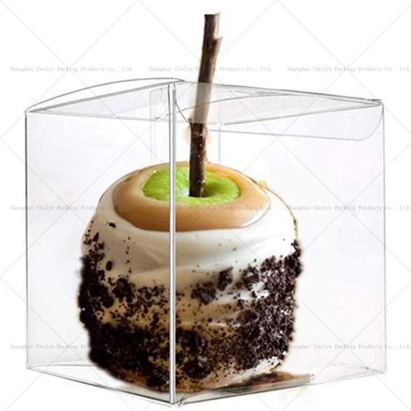 4x4x4 CLEAR CARAMEL CANDY APPLE GIFT BOXES WITH HOLE
